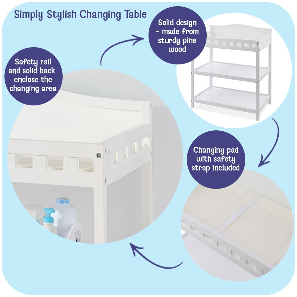 White Baby Changing Table with Pad & Storage Shelves E9421