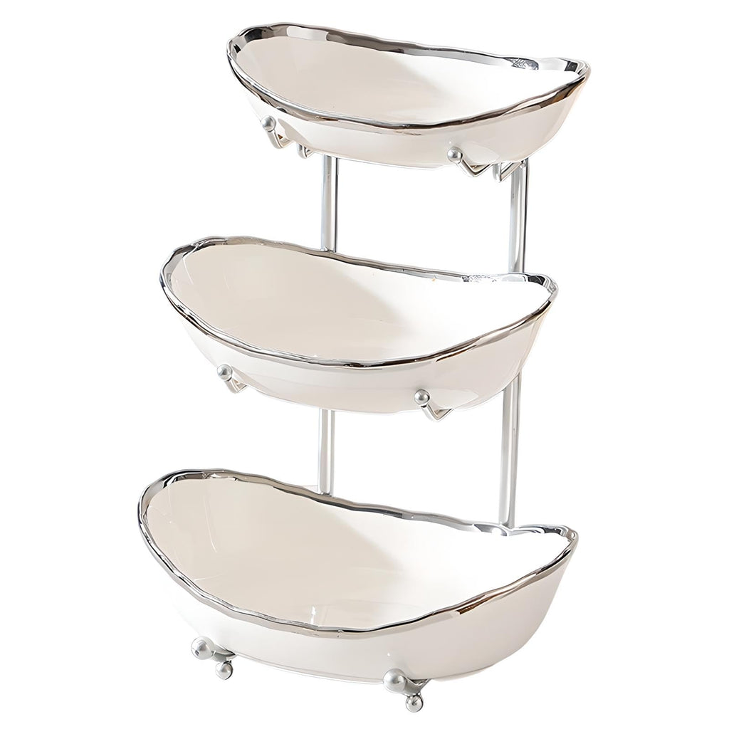 3 Tier Ceramic Fruit Bowl with Metal Stand B489