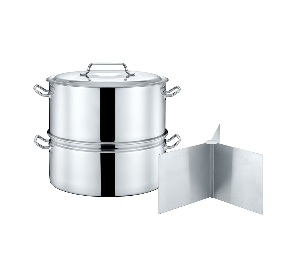 Extra Large Stainless Steel Stock Pot Steamer and Braiser Combo 40 QT H16595