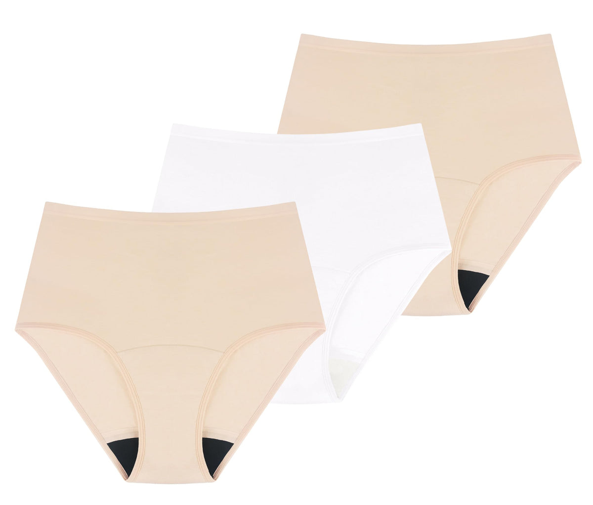 Washable Absorbency Urinary Incontinence Underwear for Women High Waist Leak Proof Panties 60ML, 3 Pack Beige White O22669