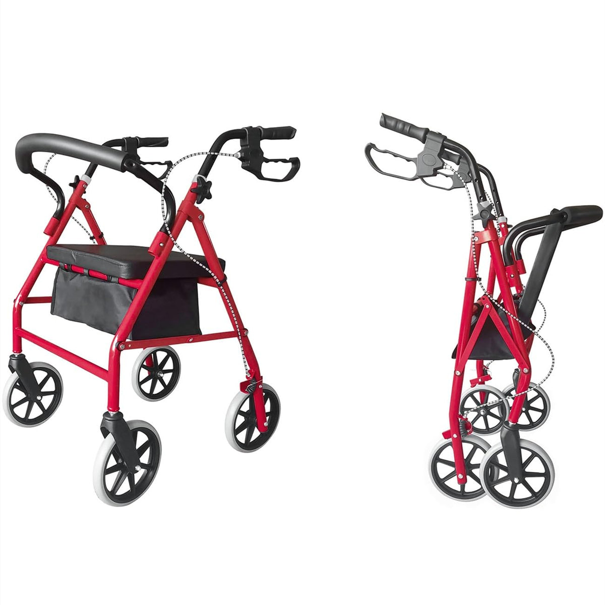 Foldable Rollator Walker with Seat & Wheels, Height Adjustable, 286lbs Weight Capacity, Red P853306
