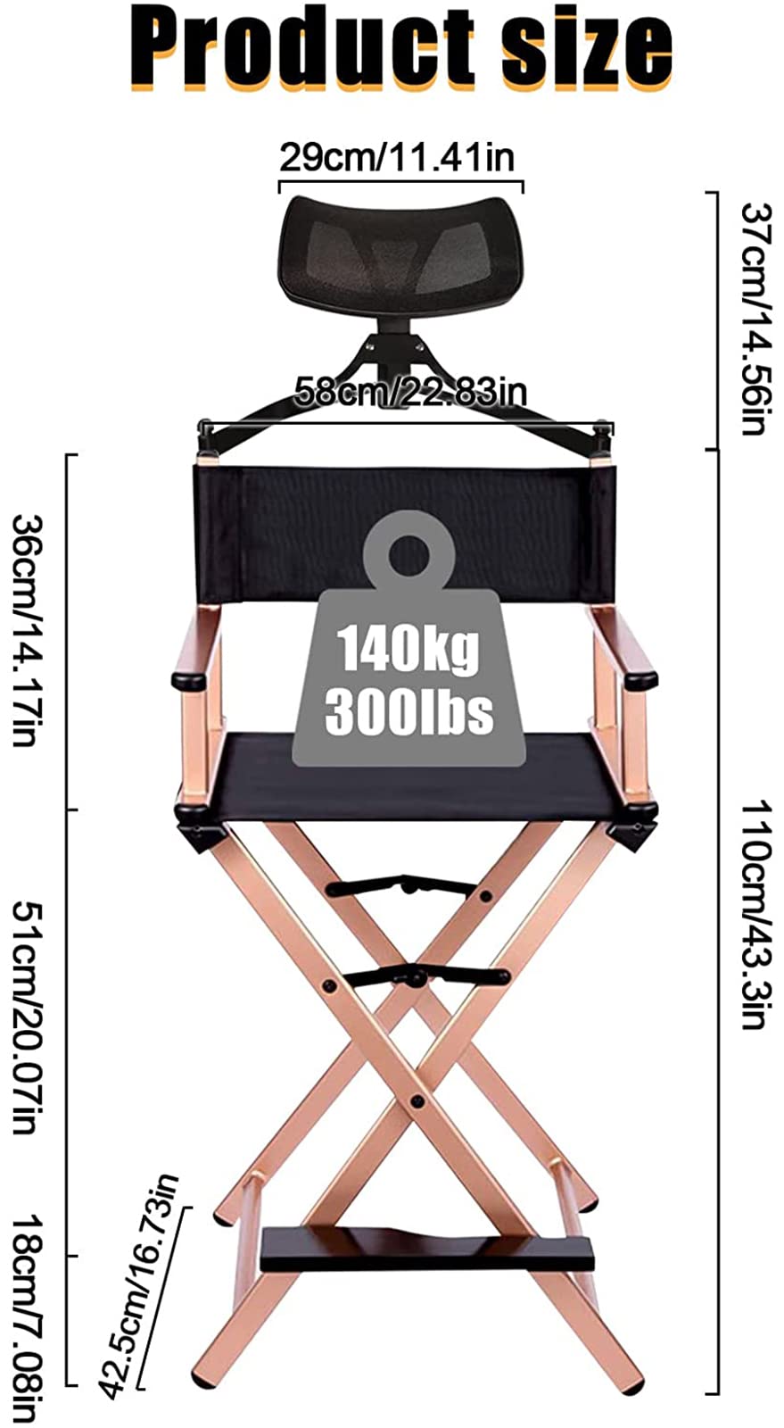 31" Tall Folding Directors Chair with Head Rest J371