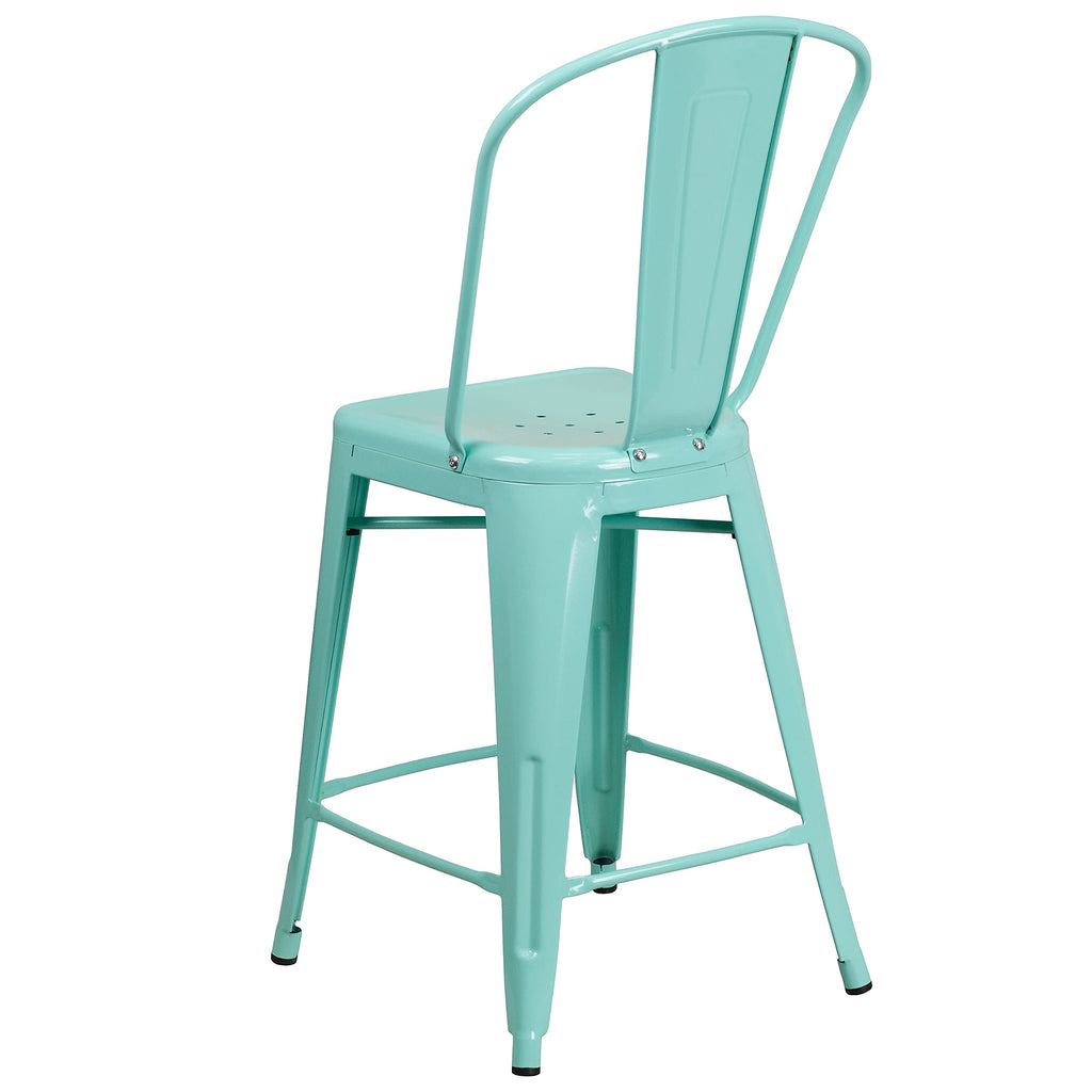 Mint Green Metal Counter Height Stool with Back W1184