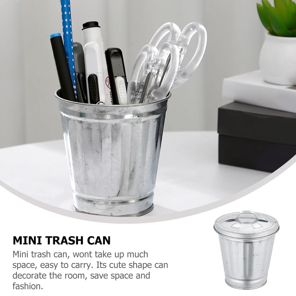 Silver Mini Galvanized Trash Can with Lid X29158