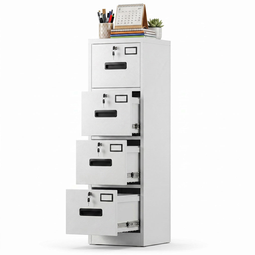 4 Drawer White Metal File Cabinet M8959