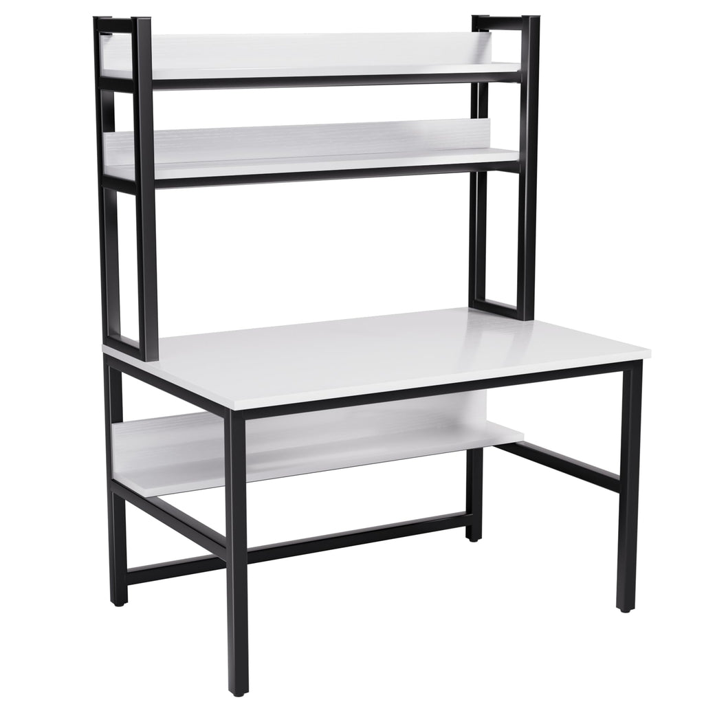 White Computer Desk with Hutch and Shelves D805586