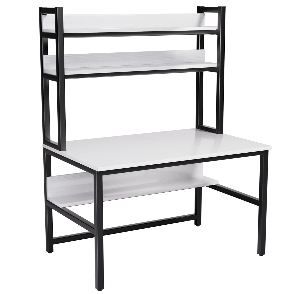 White Computer Desk with Hutch and Shelves D805586