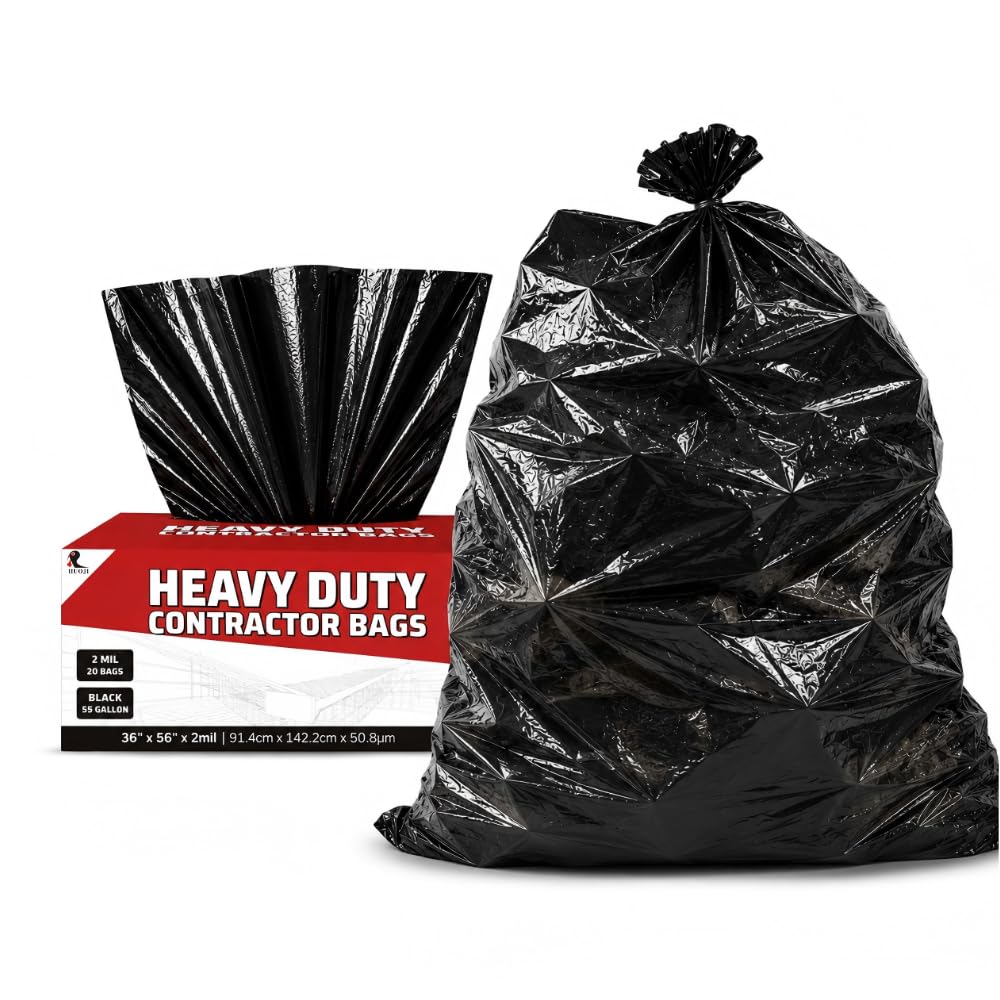 55 Gallon 2 Mil Black Heavy Duty Trash Bags, 20 Count T486623