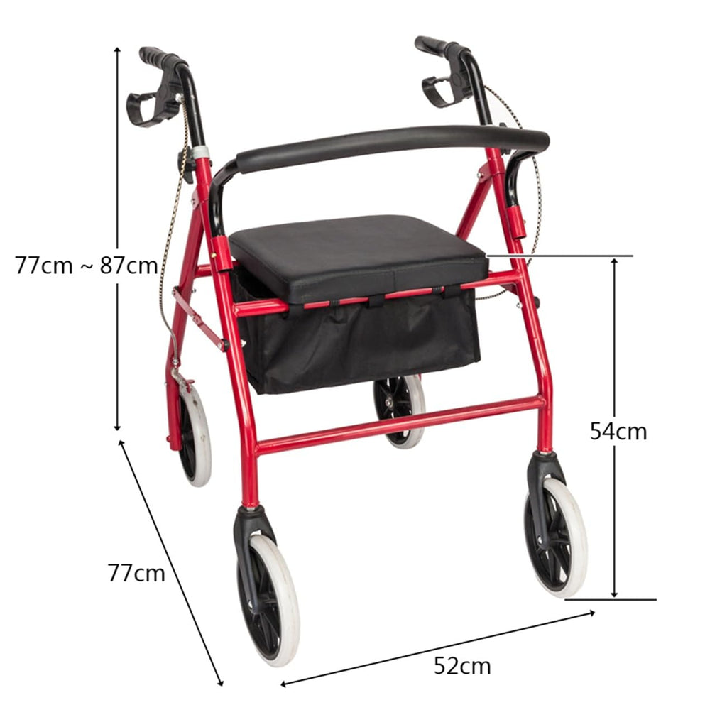 Foldable Rollator Walker with Seat & Wheels, Height Adjustable, 286lbs Weight Capacity, Red P853306