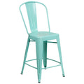 Mint Green Metal Counter Height Stool with Back W1184