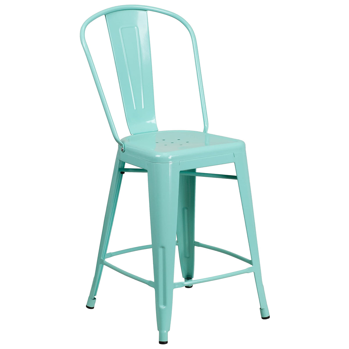 Mint Green Metal Counter Height Stool with Back W1184