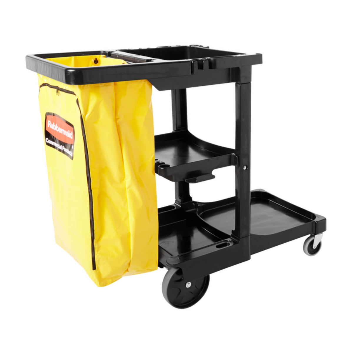 3-Shelf Wheeled Cleaning Cart with Yellow Vinyl Bag F495862