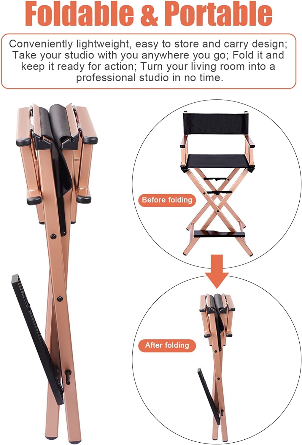 31" Tall Folding Directors Chair with Head Rest J371