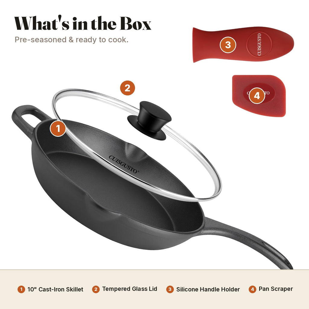 10 Inch Pre-Seasoned Cast Iron Skillet with Lid E11219