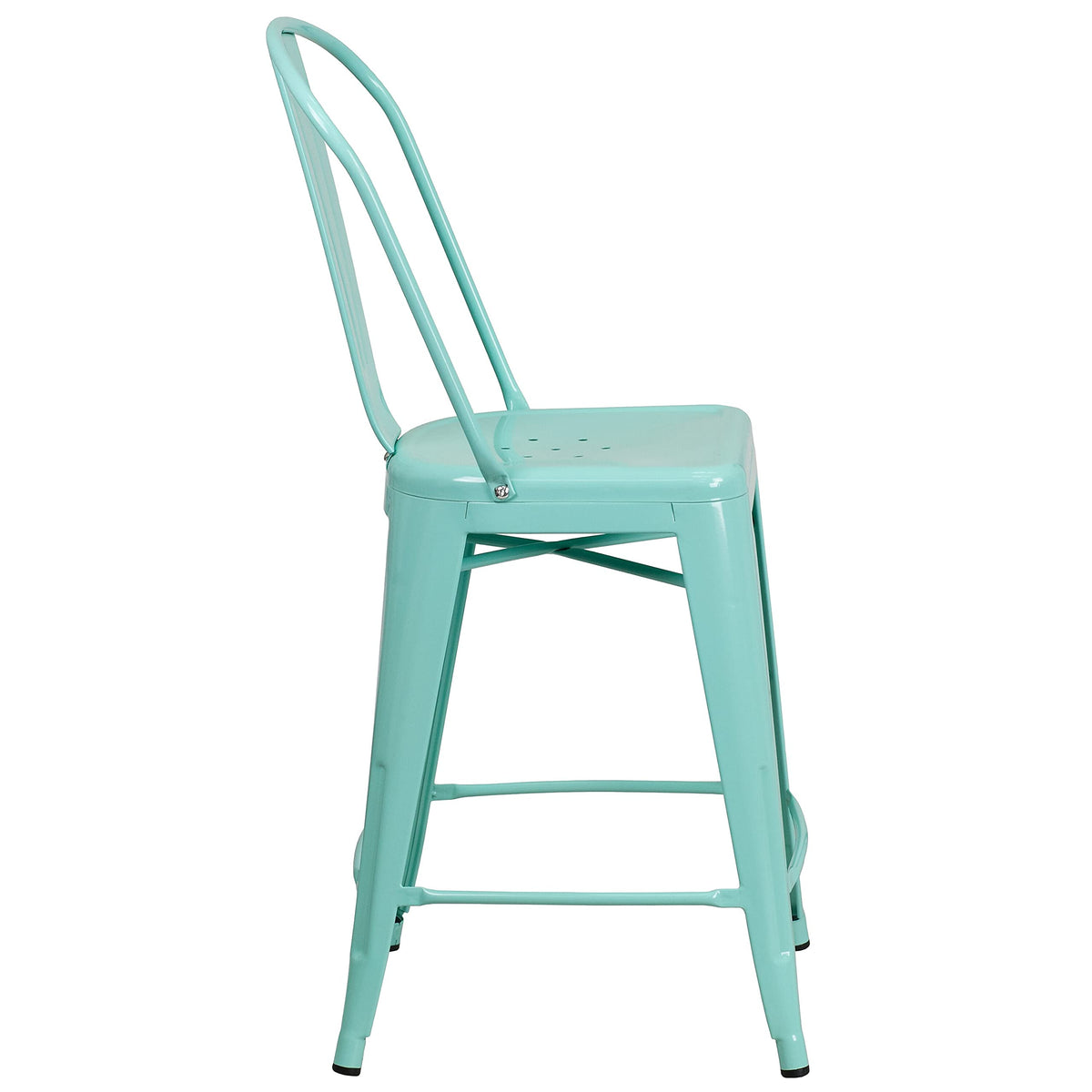 Mint Green Metal Counter Height Stool with Back W1184