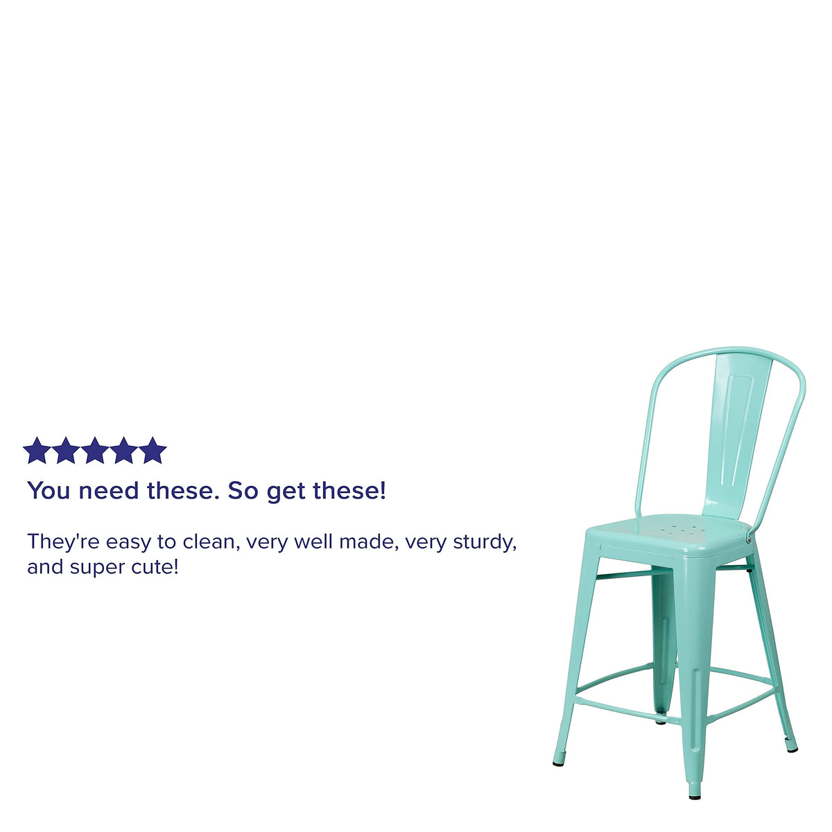 Mint Green Metal Counter Height Stool with Back W1184