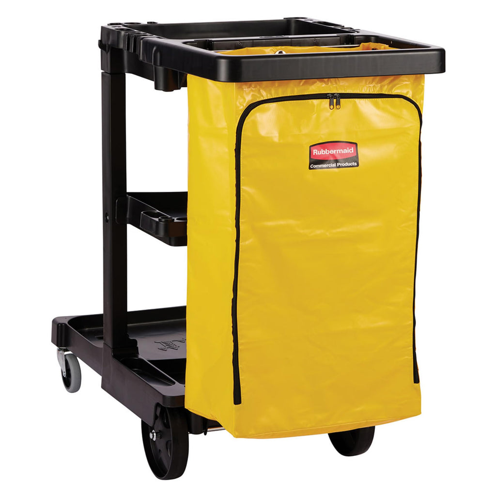 3-Shelf Wheeled Cleaning Cart with Yellow Vinyl Bag F495862