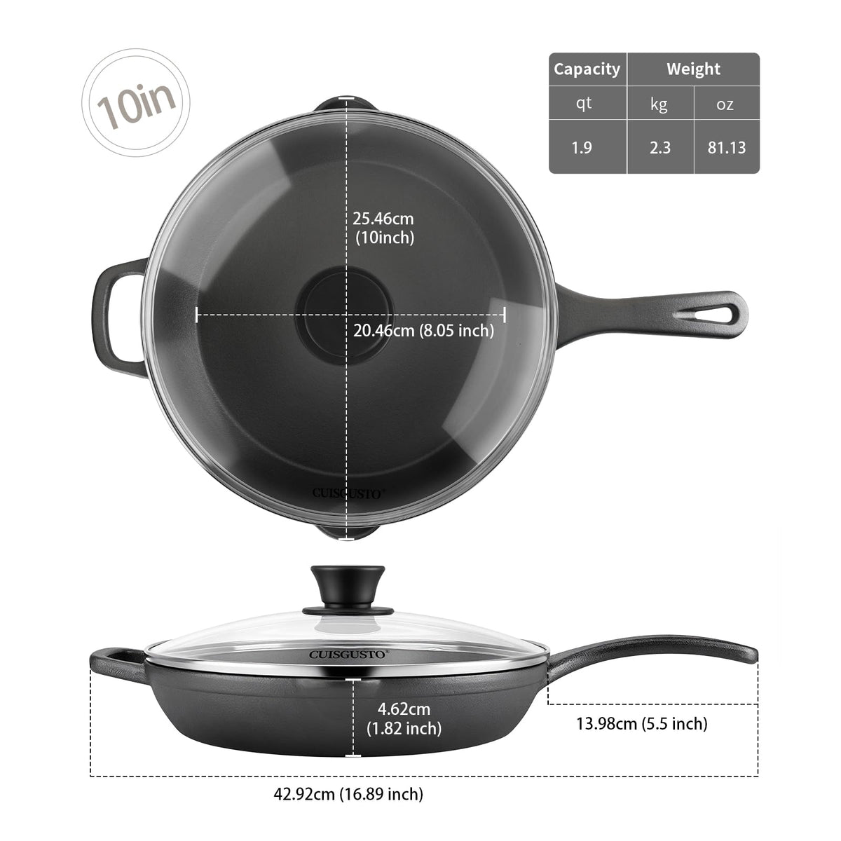 10 Inch Pre-Seasoned Cast Iron Skillet with Lid E11219