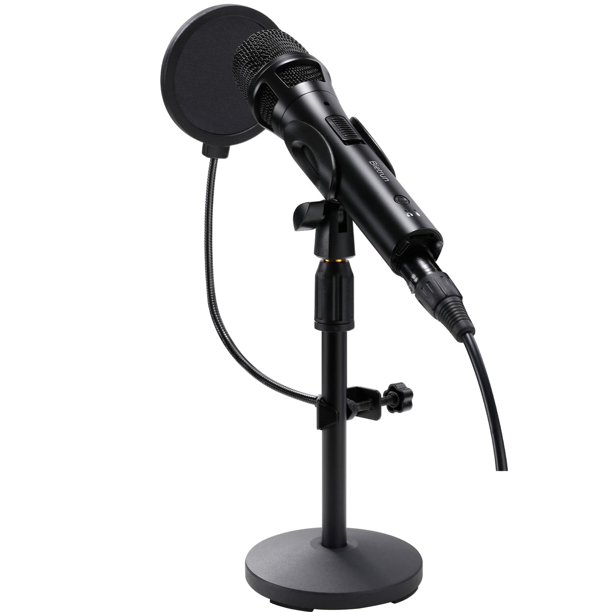 USB Dynamic Microphone with Desktop Stand, Pop Filter, Headphone Jack Y199