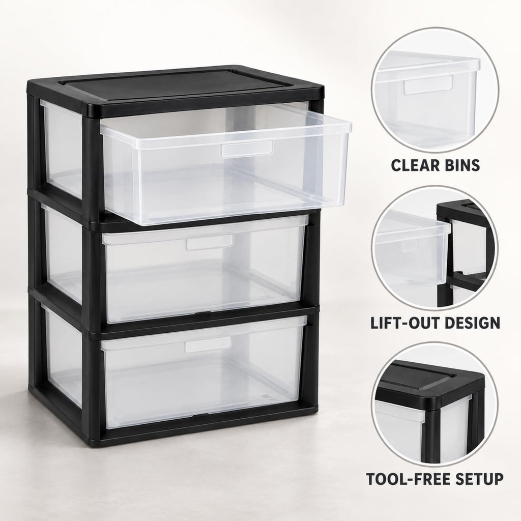 3 Drawer Clear Plastic Storage Cart X6547