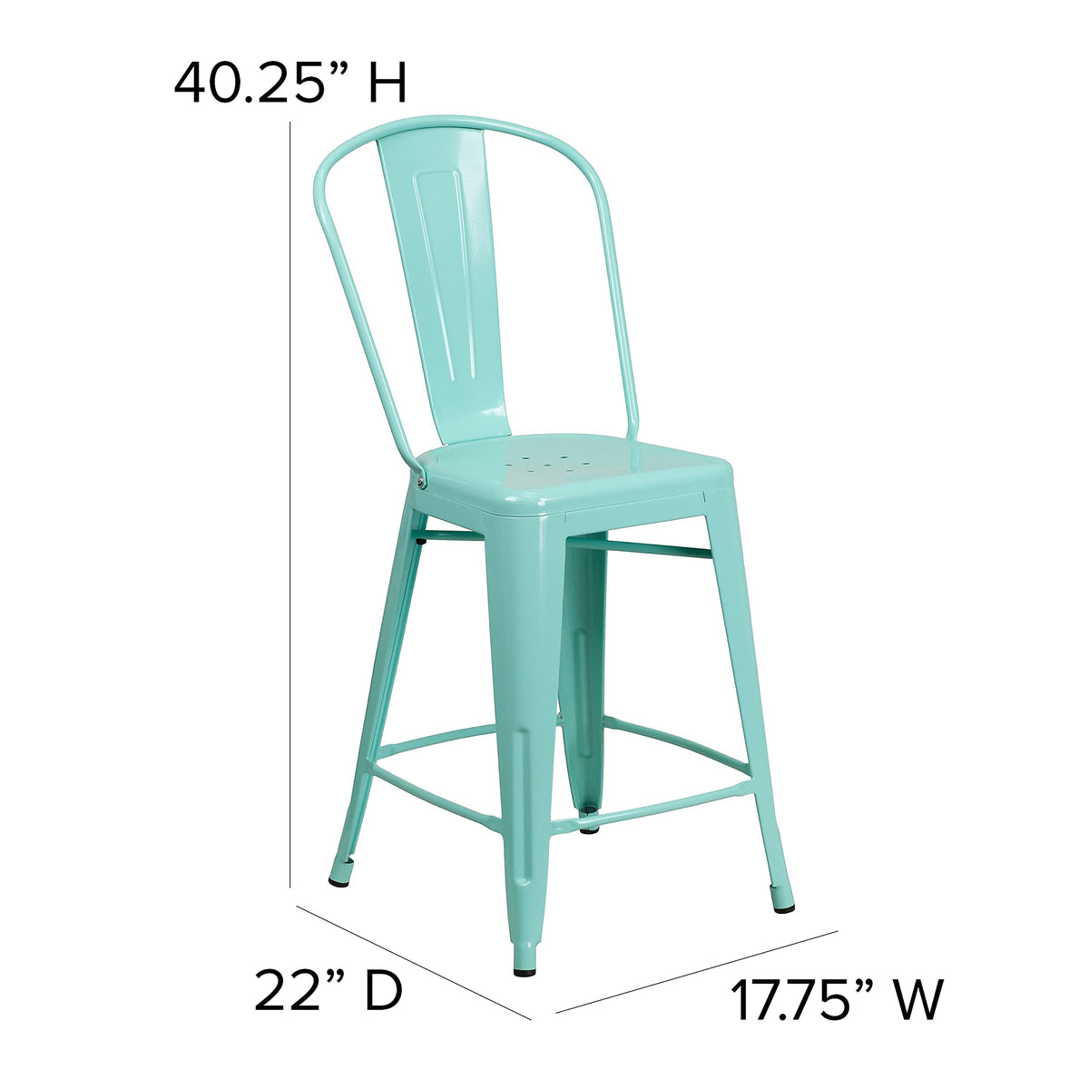 Mint Green Metal Counter Height Stool with Back W1184