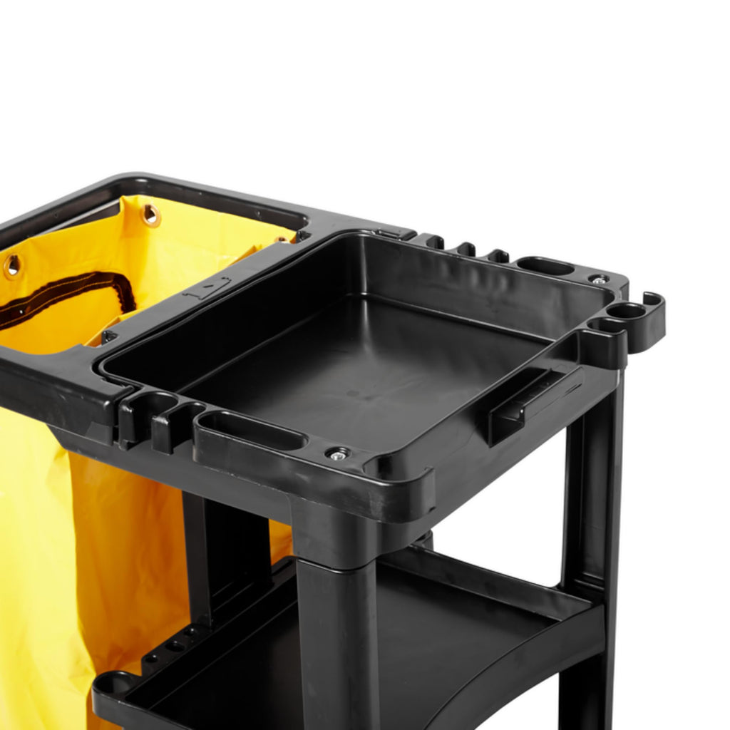 3-Shelf Wheeled Cleaning Cart with Yellow Vinyl Bag F495862