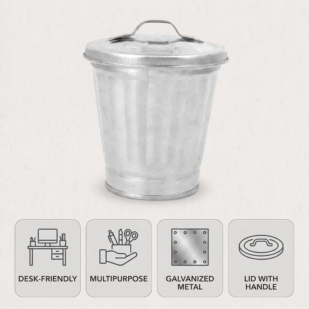 Silver Mini Galvanized Trash Can with Lid X29158