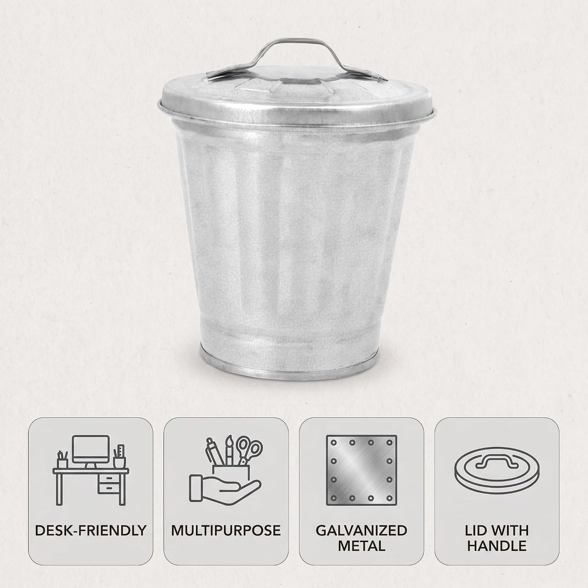 Silver Mini Galvanized Trash Can with Lid X29158