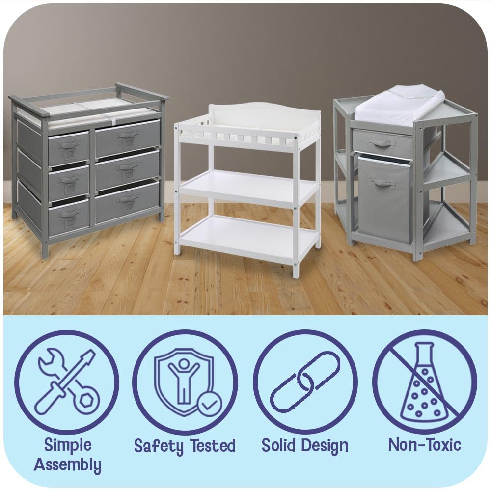 White Baby Changing Table with Pad & Storage Shelves E9421