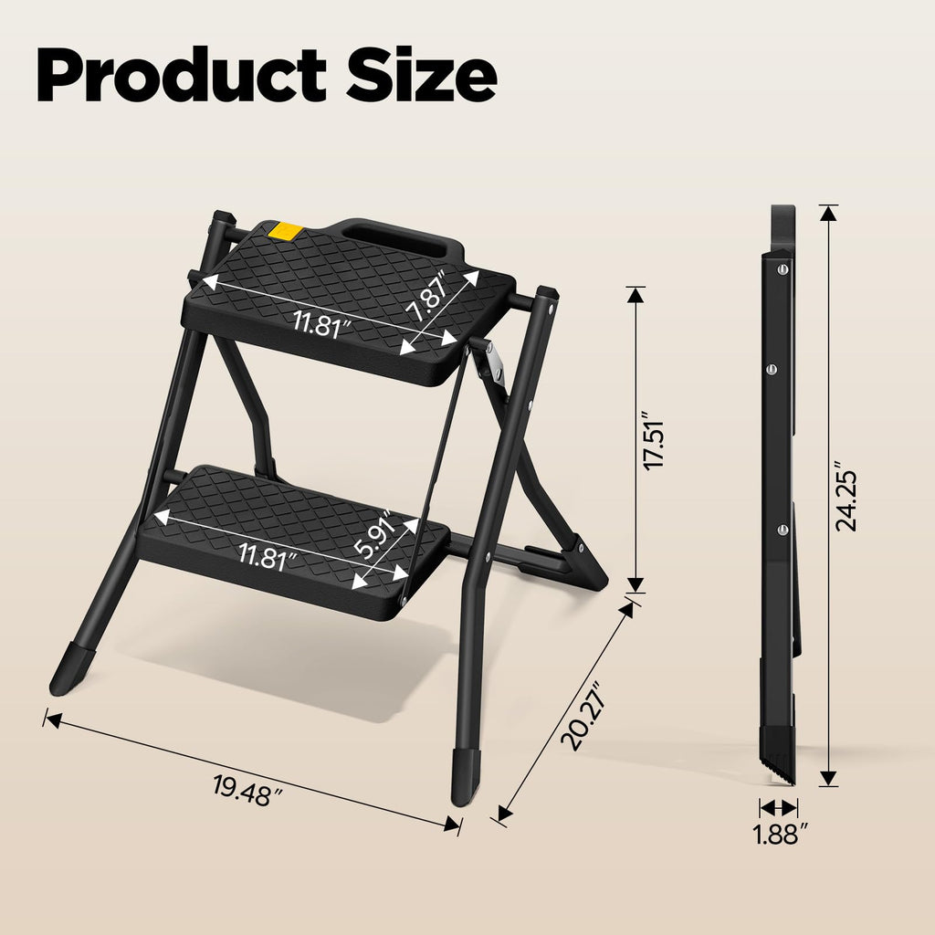 2 Step Folding Stool Ladder 330lb Cap Black Z63943
