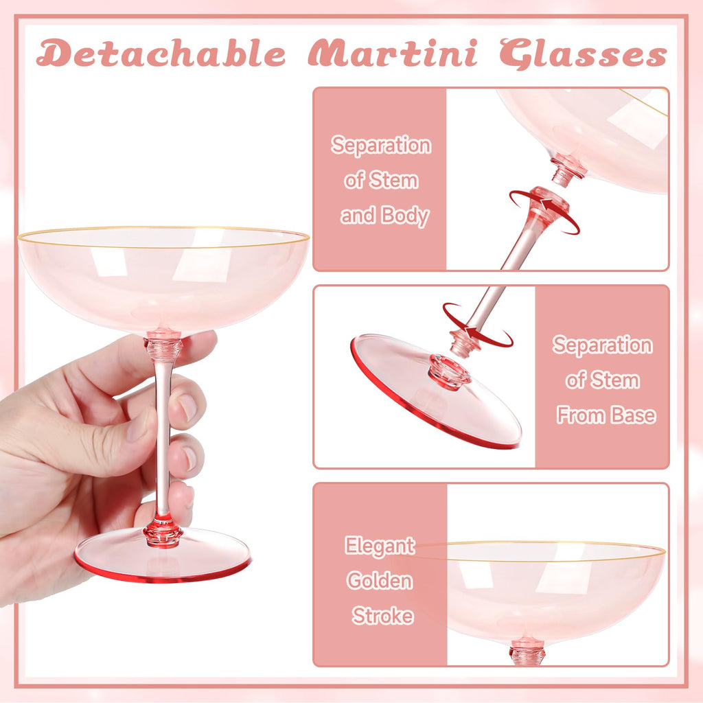 9oz Pink Plastic Martini Glasses Set M241345