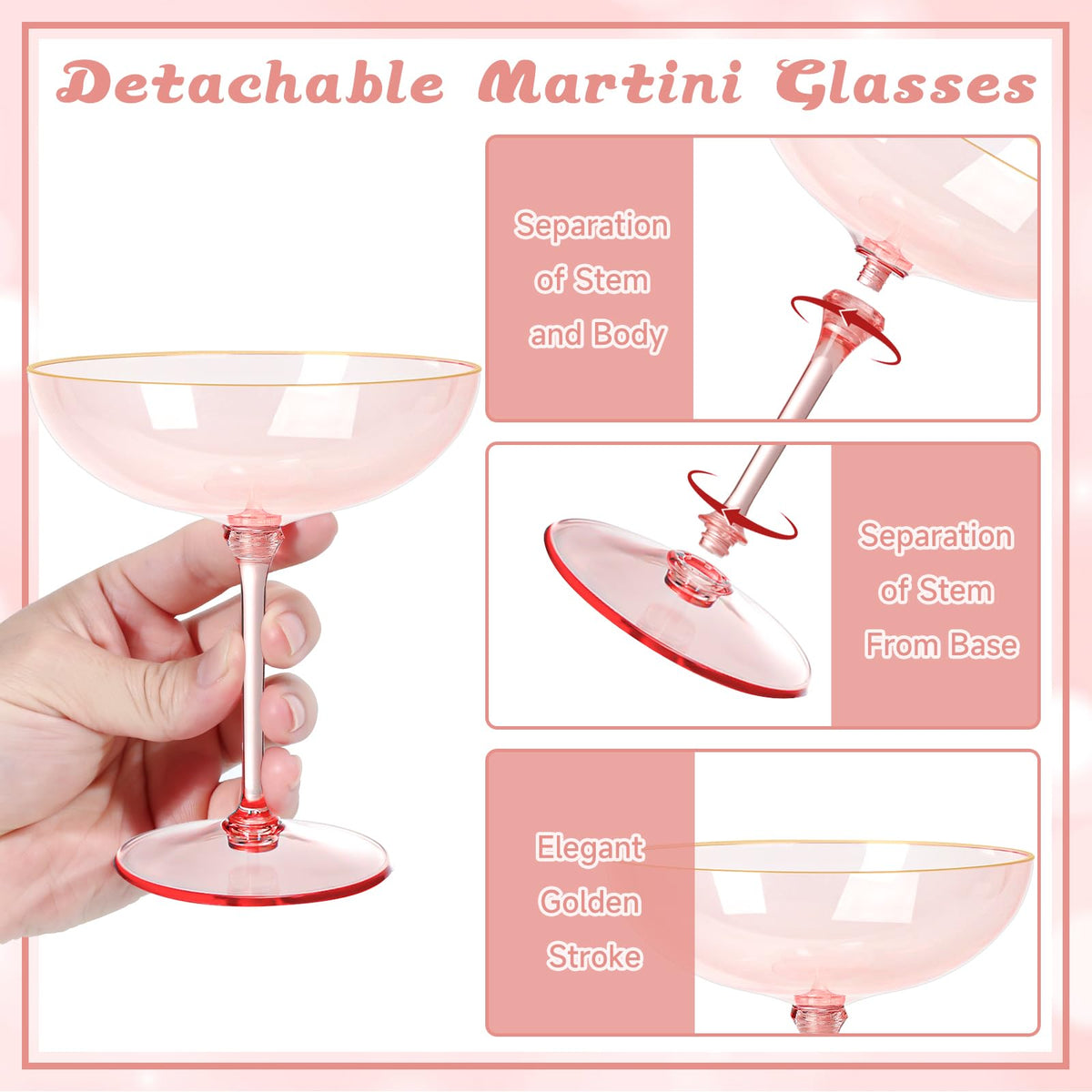 9oz Pink Plastic Martini Glasses Set M241345