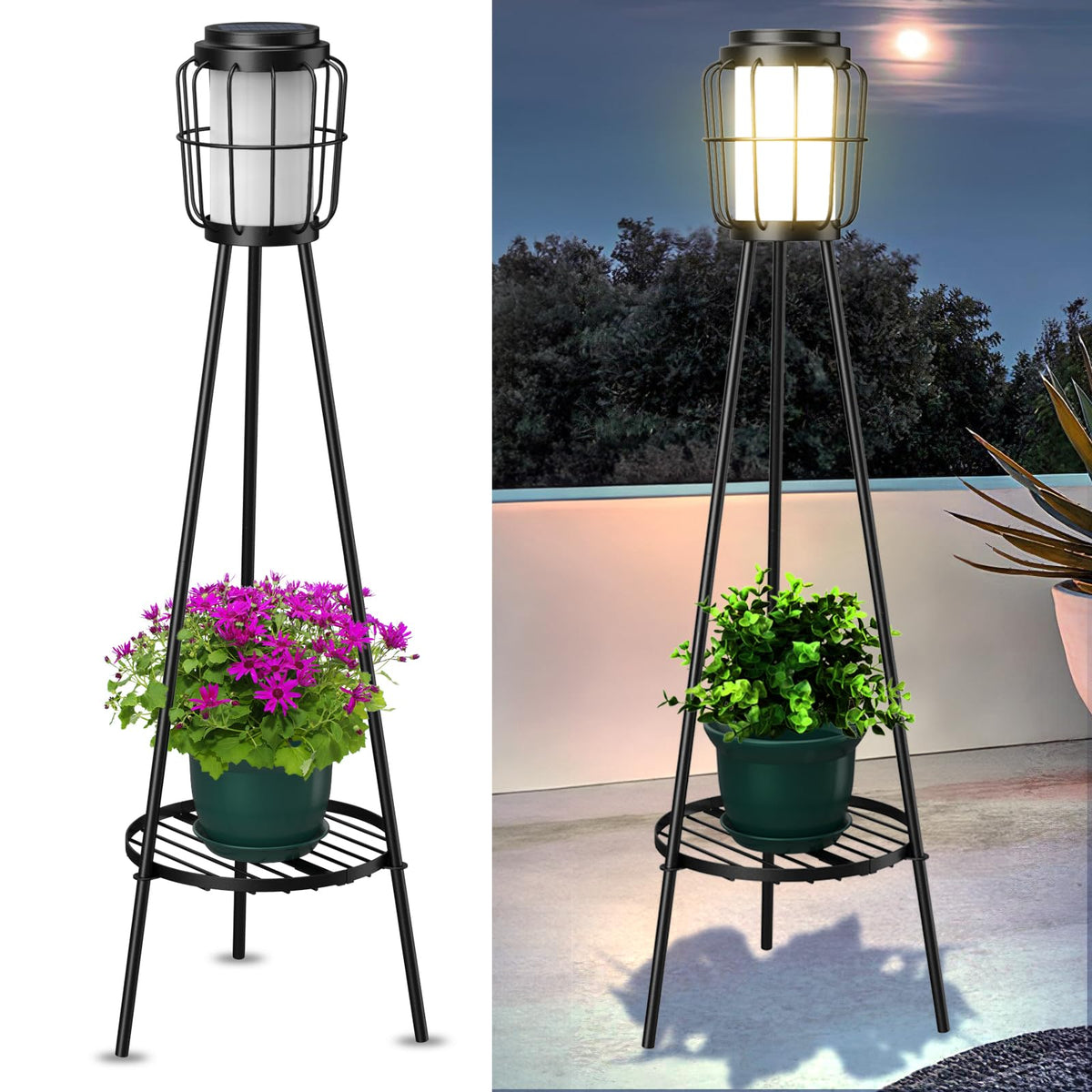 2 Pack Waterproof Solar Floor Lamp & Metal Planter Holder G261