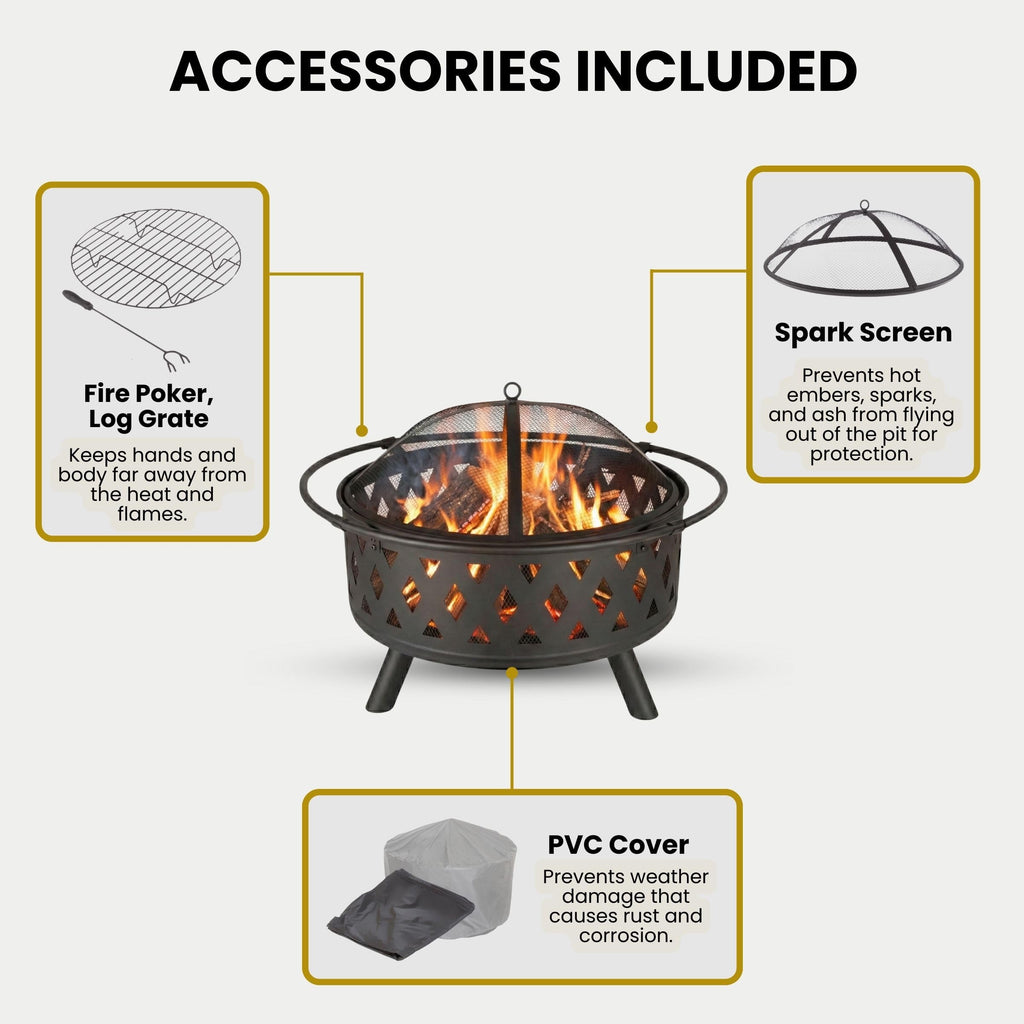Black 32-Inch Outdoor Fire Pit V4683