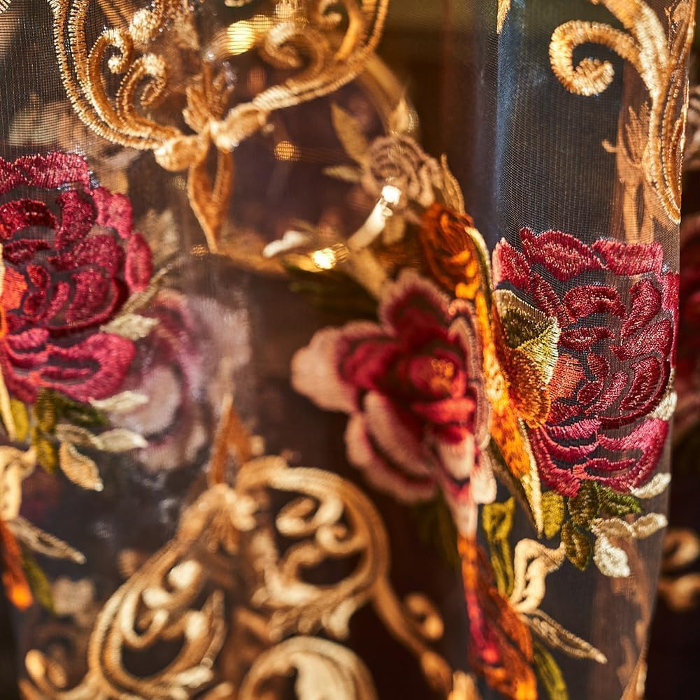 Embroidered Sheer Curtains with Floral Patterns 100"W x 84"L B237929