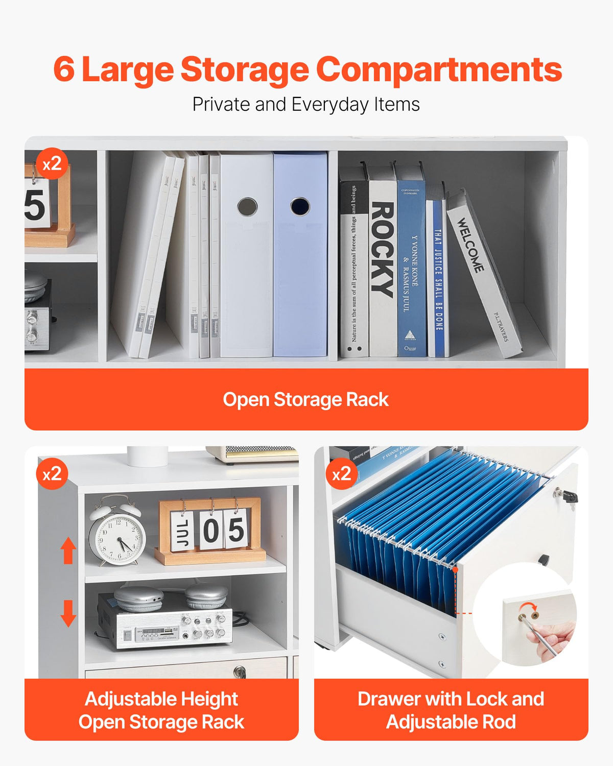 White 2 Drawer Wooden Lockable Mobile File Cabinet Z940