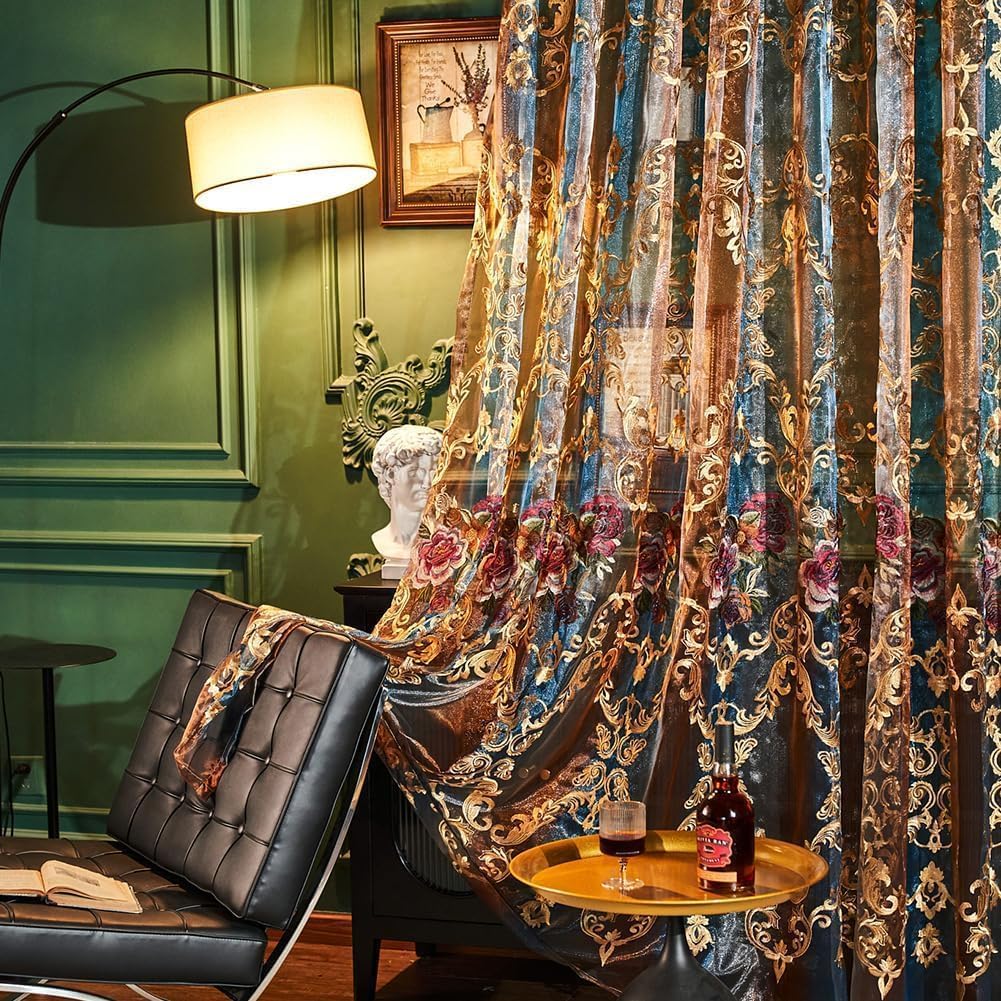 Embroidered Sheer Curtains with Floral Patterns 100"W x 84"L B237929
