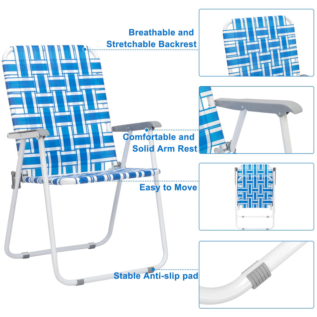 Folding Aluminum Webbed Lawn Chairs Set of 2 Blue & White Strip K385