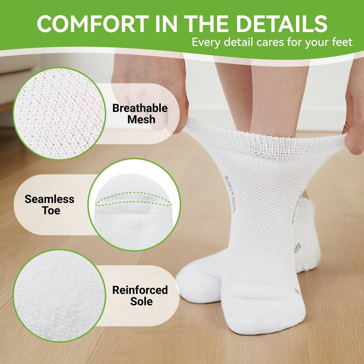 Diabetic Non-Slip Wide Cuff Bamboo Viscose Ankle Socks 6 pairs S439279