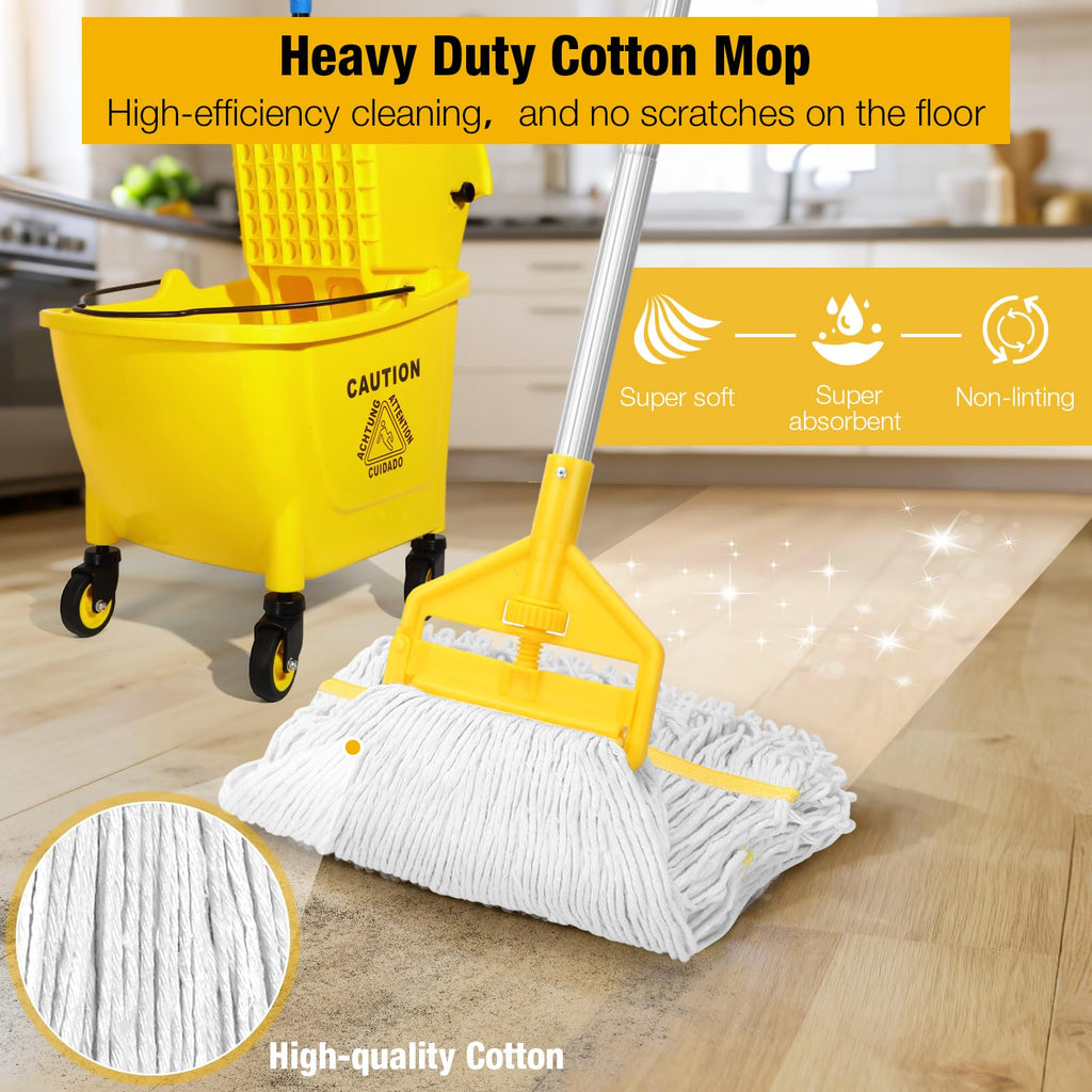 Yellow 35Qt Mop Bucket with Side Press Wringer on Wheels Z162