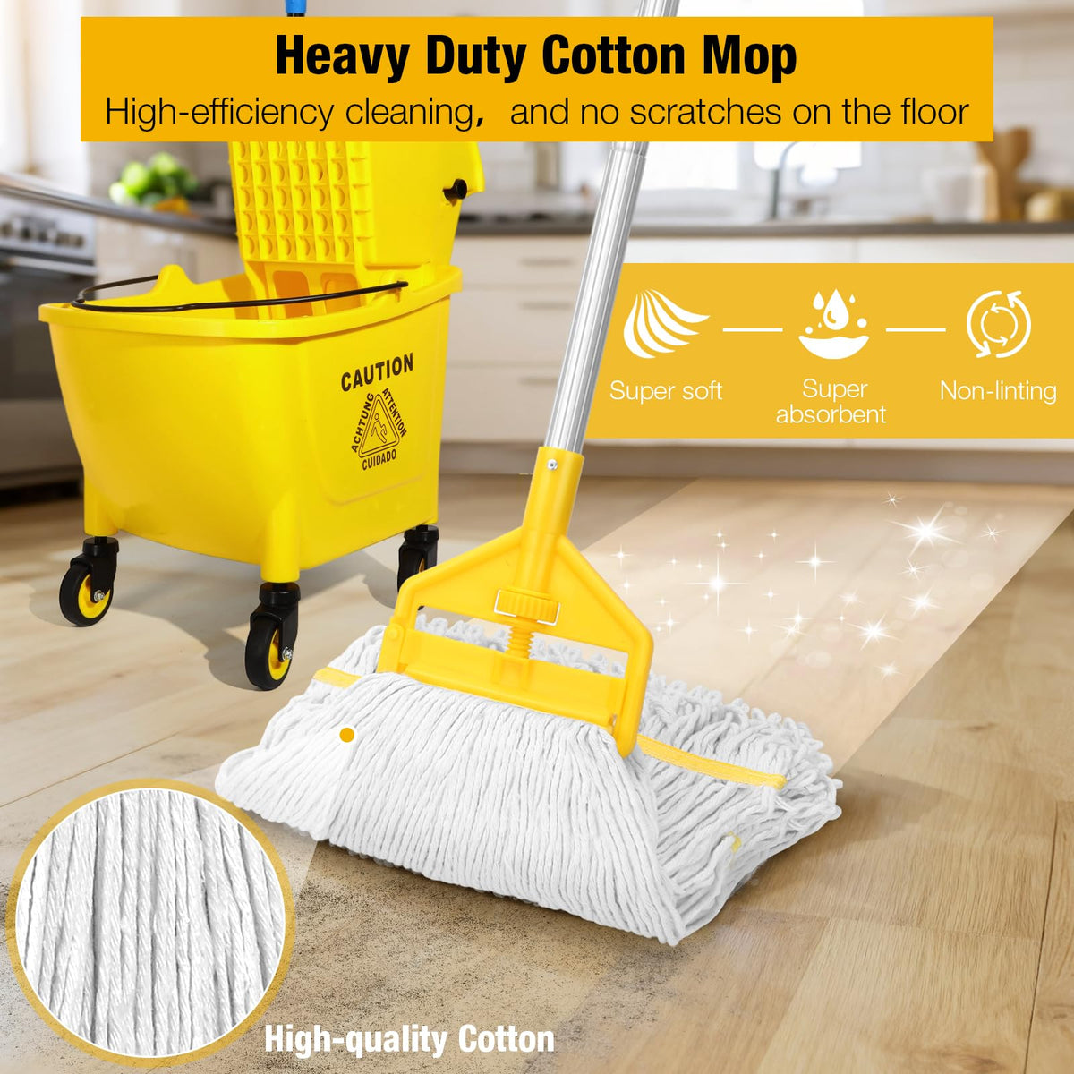 Yellow 35Qt Mop Bucket with Side Press Wringer on Wheels Z162
