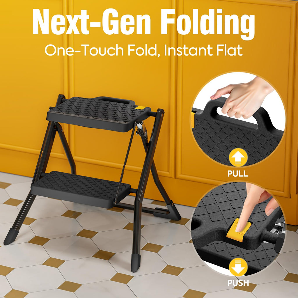 2 Step Folding Stool Ladder 330lb Cap Black Z63943