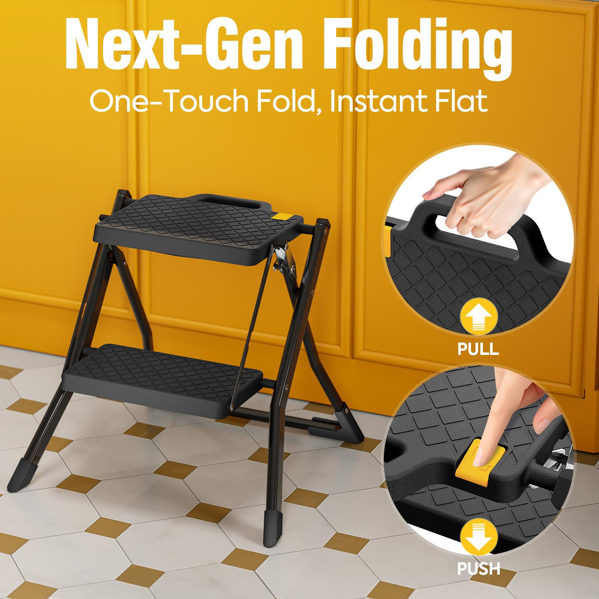 2 Step Folding Stool Ladder 330lb Cap Black Z63943
