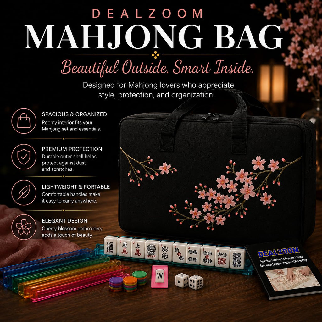 Complete American Mahjong Set with 166 Tiles, Racks, Pushers, Dice, Chips, Instructions & Bag G977