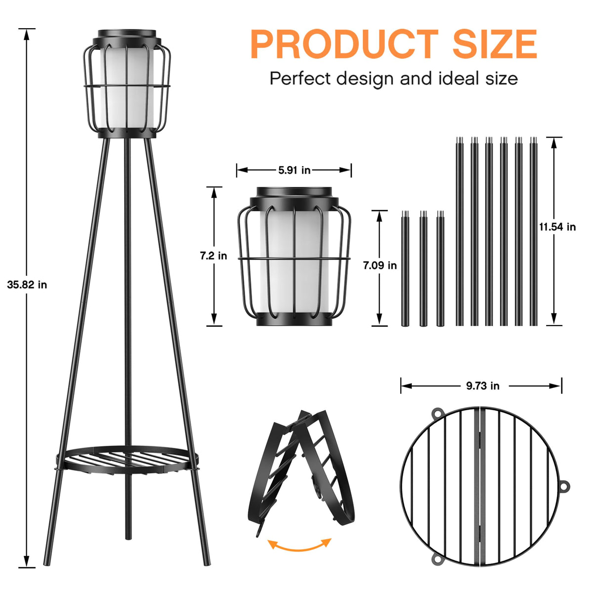 2 Pack Waterproof Solar Floor Lamp & Metal Planter Holder G261