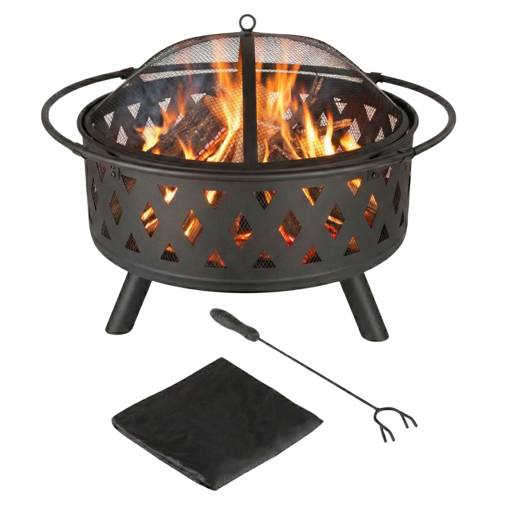 Black 32-Inch Outdoor Fire Pit V4683