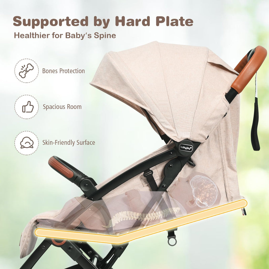Lightweight Compact Baby Stroller with 5-Point Harness and Storage Basket, Beige R5907