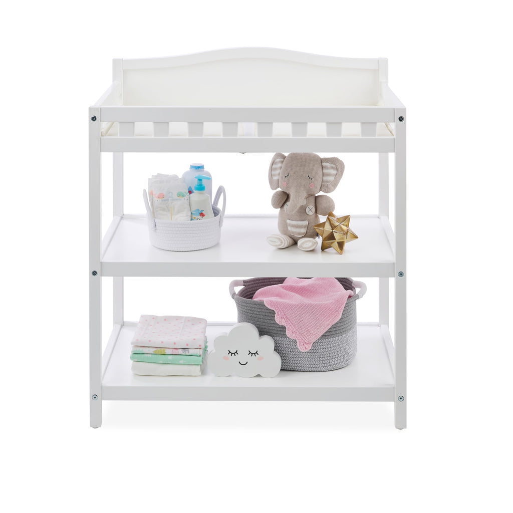 White Baby Changing Table with Pad & Storage Shelves E9421
