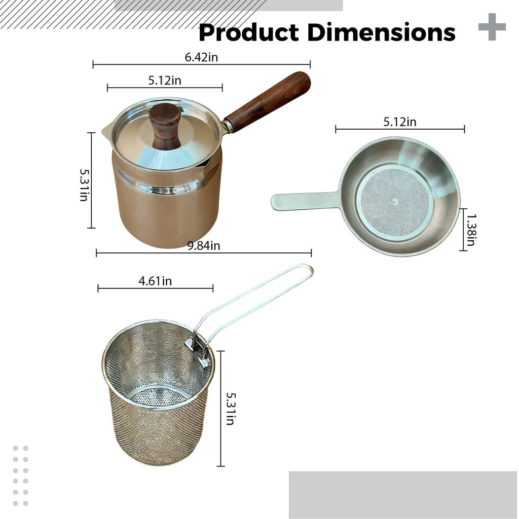 2 L 304 Stainless Steel Deep Fryer Pot Set with Basket and Lid C4519