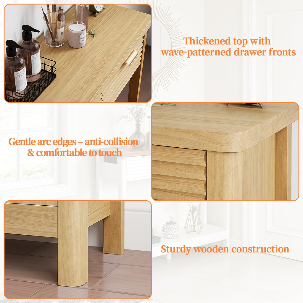 47.2" Narrow Console Table with 3 Drawers & Charging Station, Oak P321